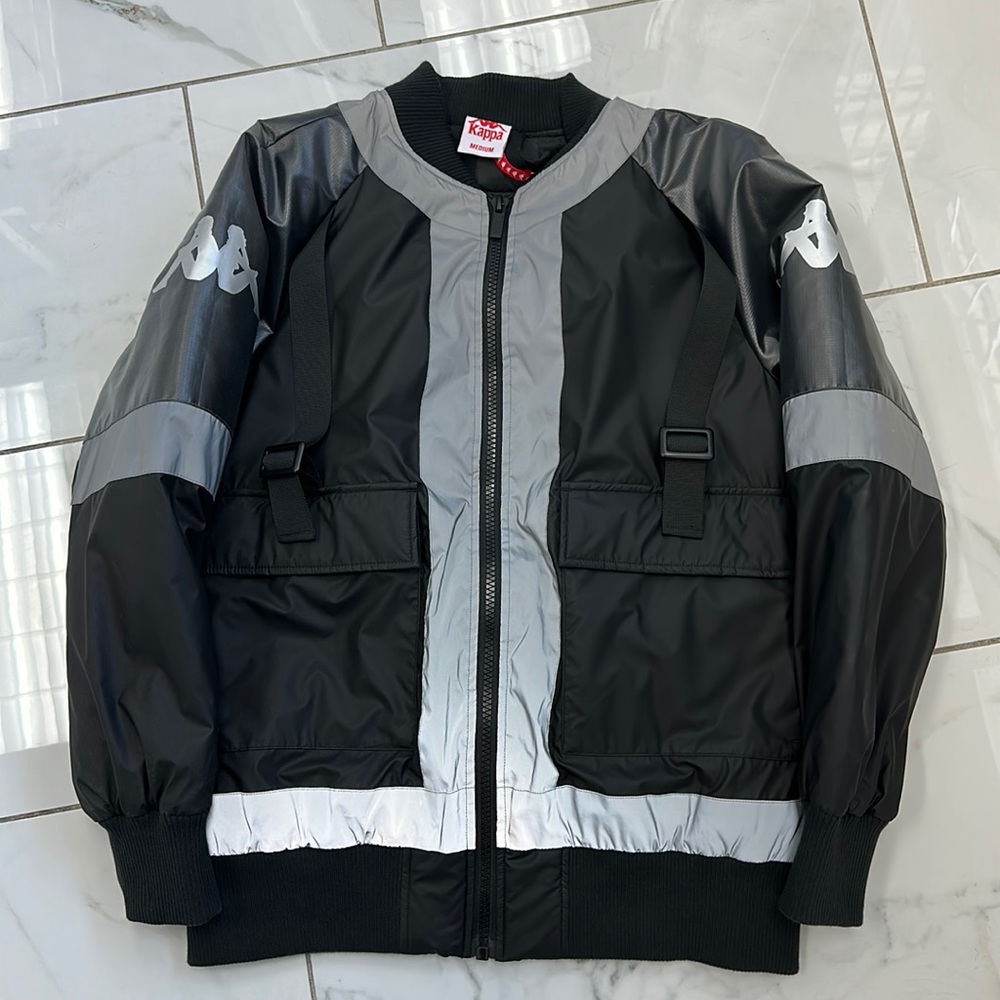 MENS REFLECTIVE BLACK AND GREY BOMBER JACKET